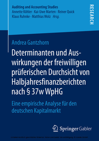 Determinanten und Auswirkungen der freiwilligen prüferischen Durchsicht von Halbjahresfinanzberichten nach 37w WpHG main product photo