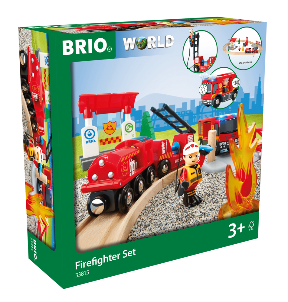 BRIO World 33815 Feuerwehr-Set - Holzeisenbahn-Set inklusive Feuerwehr-Auto mit Licht und Sound - Empfohlen für Kinder ab 3 Jahren main product photo