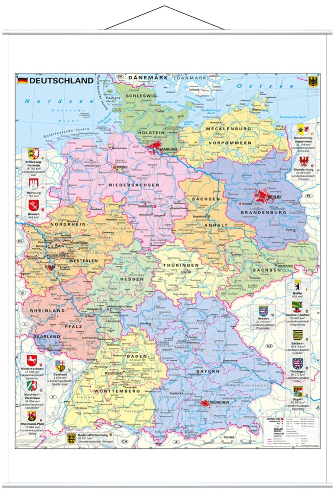 Stiefel Wandkarte Großformat Deutschland politisch mit Wappen main product photo