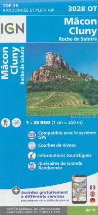 IGN Karte, Carte de randonnée (et plein air) Macon - Cluny - Roche de Solutré