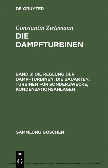Die Reglung der Dampfturbinen, die Bauarten, Turbinen für Sonderzwecke, Kondensationsanlagen main product photo