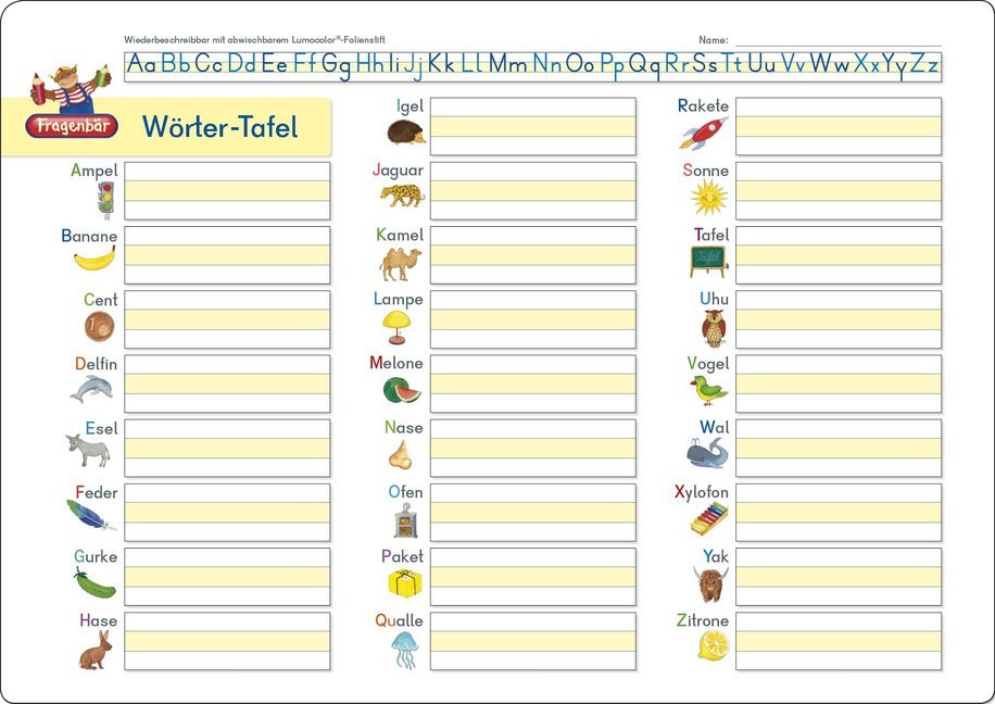 Fragenbär-Lerntafel: Wörter-Tafel main product photo