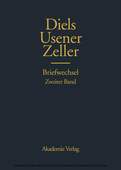 Hermann Diels, Hermann Usener, Eduard Zeller Briefwechsel main product photo