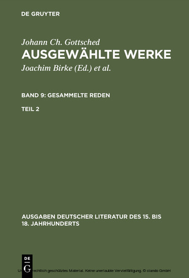 Johann Ch. Gottsched: Ausgewählte Werke. Bd 9: Gesammelte Reden. Bd 9/Tl 2 main product photo