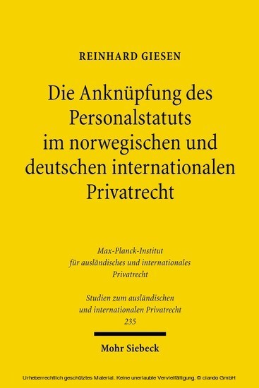 Die Anknüpfung des Personalstatuts im norwegischen und deutschen internationalen Privatrecht main product photo
