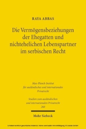 Die Vermögensbeziehungen der Ehegatten und nichtehelichen Lebenspartner im serbischen Recht