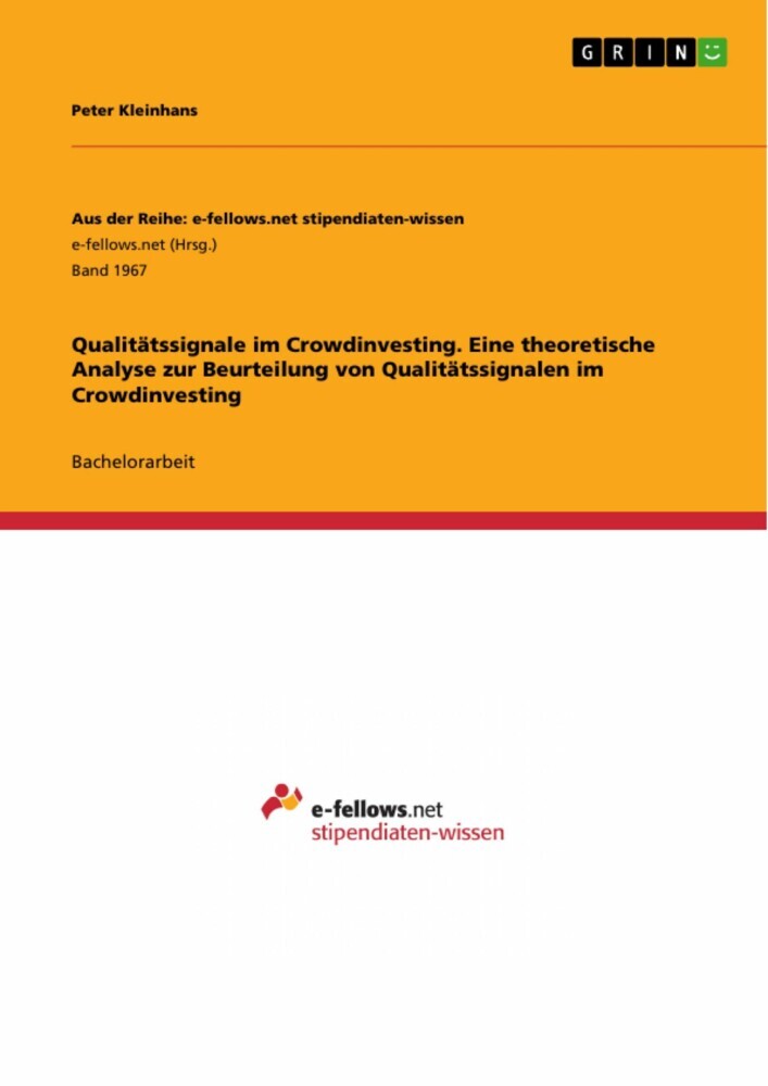 Qualitätssignale im Crowdinvesting. Eine theoretische Analyse zur Beurteilung von Qualitätssignalen im Crowdinvesting main product photo