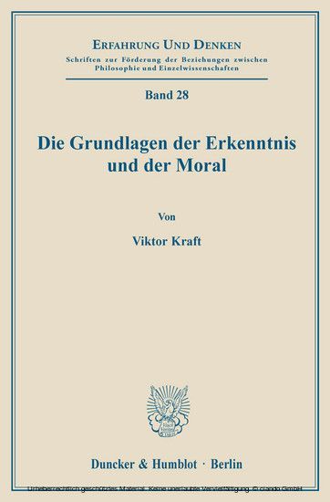 Die Grundlagen der Erkenntnis und der Moral. main product photo
