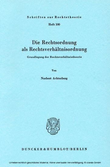 Die Rechtsordnung als Rechtsverhältnisordnung. main product photo