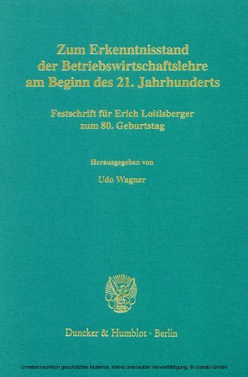 Zum Erkenntnisstand der Betriebswirtschaftslehre am Beginn des 21. Jahrhunderts. main product photo