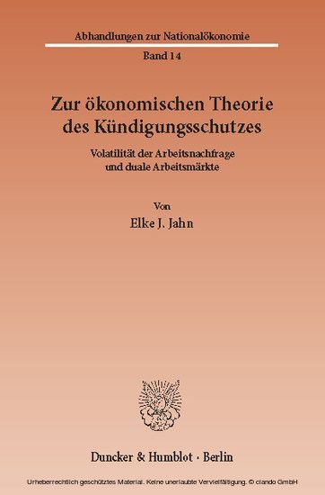 Zur ökonomischen Theorie des Kündigungsschutzes. main product photo