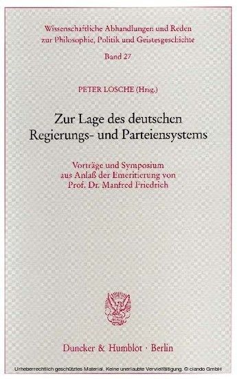 Zur Lage des deutschen Regierungs- und Parteiensystems. main product photo
