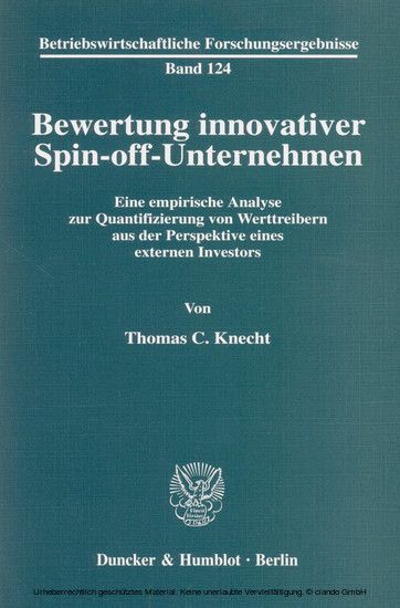 Bewertung innovativer Spin-off-Unternehmen. main product photo