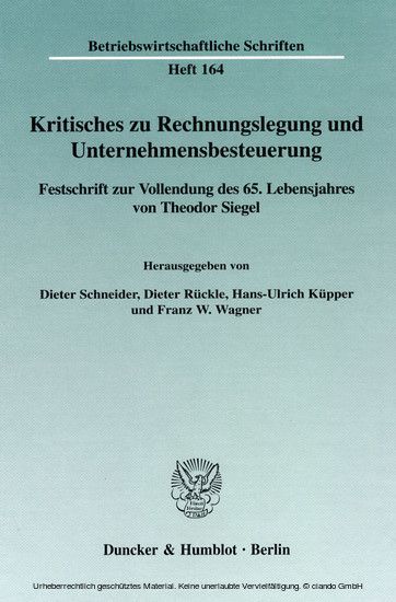 Kritisches zu Rechnungslegung und Unternehmensbesteuerung. main product photo