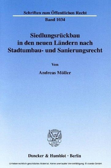 Siedlungsrückbau in den neuen Ländern nach Stadtumbau- und Sanierungsrecht. main product photo