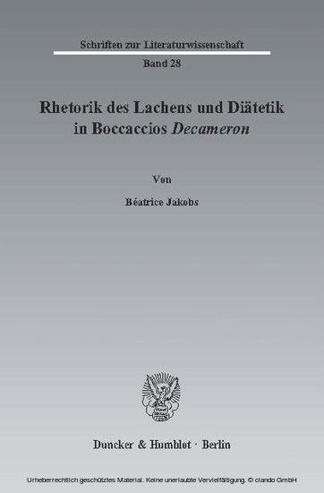 Rhetorik des Lachens und Diätetik in Boccaccios "Decameron". main product photo