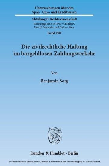 Die zivilrechtliche Haftung im bargeldlosen Zahlungsverkehr. main product photo
