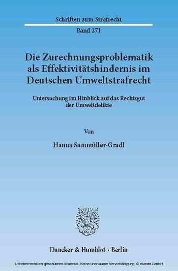 Die Zurechnungsproblematik als Effektivitätshindernis im Deutschen Umweltstrafrecht. main product photo