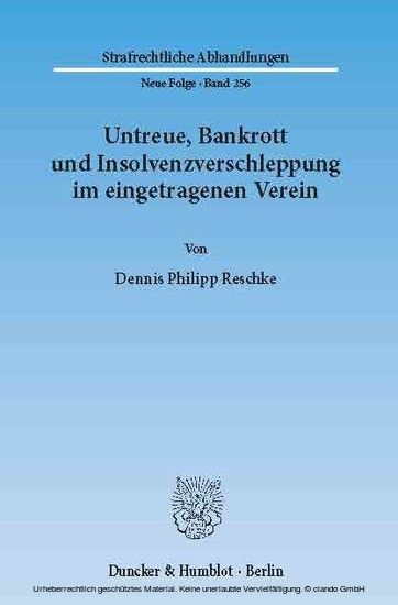 Untreue, Bankrott und Insolvenzverschleppung im eingetragenen Verein. main product photo