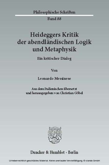 Heideggers Kritik der abendländischen Logik und Metaphysik. main product photo