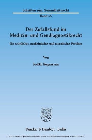 Der Zufallsfund im Medizin- und Gendiagnostikrecht. main product photo