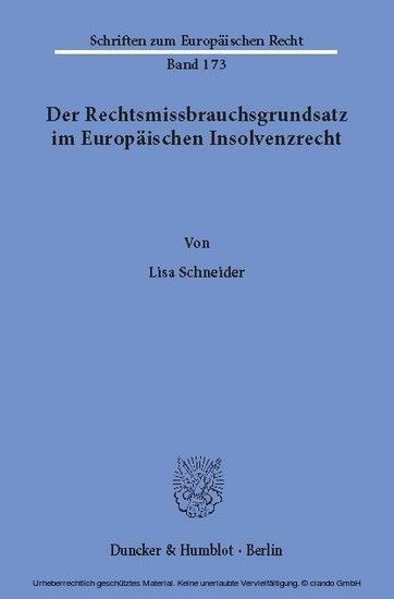 Der Rechtsmissbrauchsgrundsatz im Europäischen Insolvenzrecht. main product photo