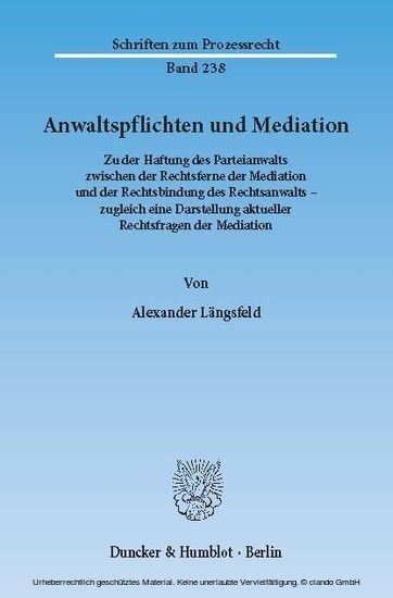 Anwaltspflichten und Mediation. main product photo