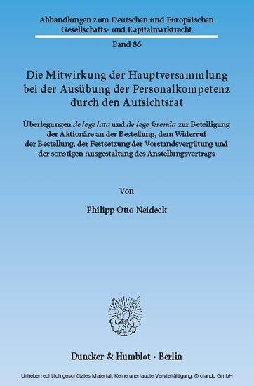Die Mitwirkung der Hauptversammlung bei der Ausübung der Personalkompetenz durch den Aufsichtsrat. main product photo