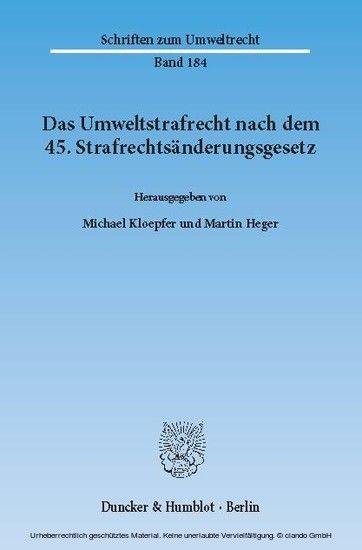 Das Umweltstrafrecht nach dem 45. Strafrechtsänderungsgesetz. main product photo