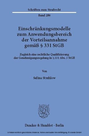 Einschränkungsmodelle zum Anwendungsbereich der Vorteilsannahme gemäß 331 StGB. main product photo