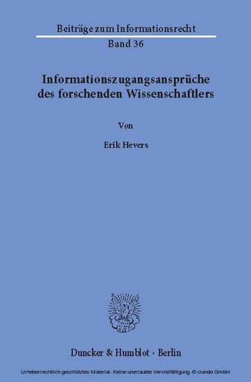 Informationszugangsansprüche des forschenden Wissenschaftlers main product photo