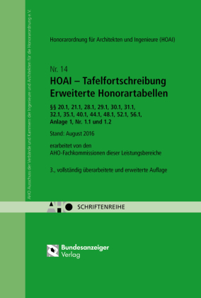 HOAI - Tafelfortschreibung 
Erweiterte Honorartabellen §§ 20.1, 21.1, 28.1, 29.1, 20.1, 32.1, 35.1, 40.1, 44.1, 48.1, 52.1, 56.1, Anlage 1, Nr 1.1 und 1.2