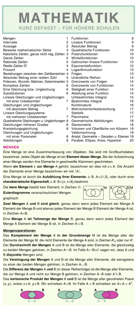 Leporello: Mathematik kurz gefasst - Alle wichtigen Regeln im Überblick main product photo