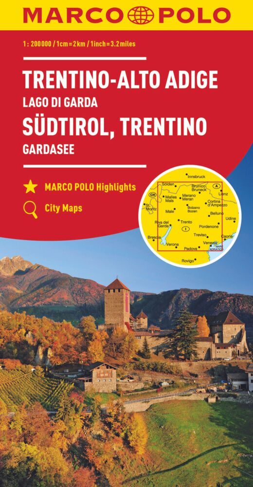 MARCO POLO Regionalkarte Italien 03 Südtirol, Trentino, Gardasee 1:200.000. Trentin, Haut-Adige, Lac de Garda / Trentino, Alto Adige, Lago di Garda / Trentino, South Tyrol, Lake Garda main product photo