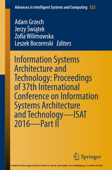 Information Systems Architecture and Technology: Proceedings of 37th International Conference on Information Systems Architecture and Technology - ISAT 2016 - Part II main product photo