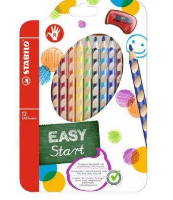 Ergonomischer Buntstift für Rechtshänder - STABILO EASYcolors - 12er Pack mit Spitzer - mit 12 verschiedenen Farben