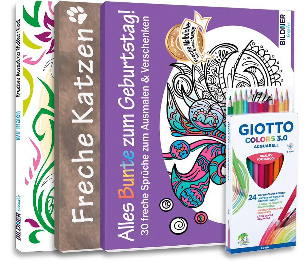 Mein Kreativ-Set: 3 liebevoll gestaltete Malbücher mit 24 hochwertigen Farbstiften main product photo
