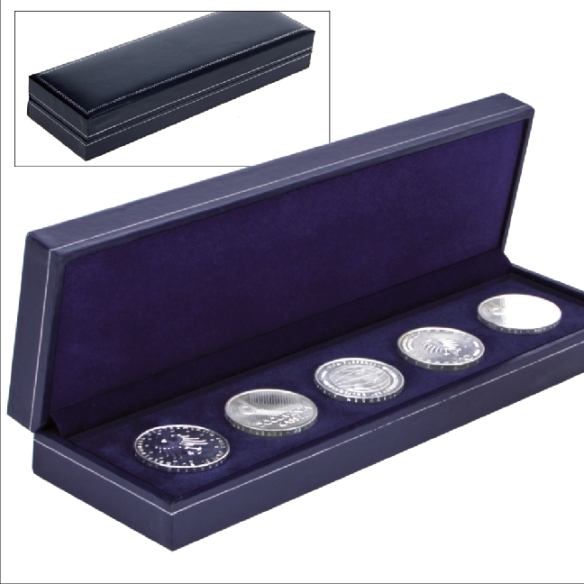 Münzetui dunkelblau, Münze einfach eindrücken, fertig, z.B. für 5 x 2 Euro-Münzen main product photo
