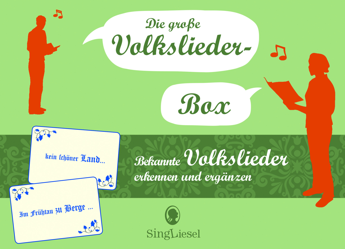 Die große Volkslieder-Quiz-Box für Senioren. Das Spiel rund um bekannte Volkslieder für Senioren. Auch mit Demenz. Spiele Box mit 100 Karten. main product photo