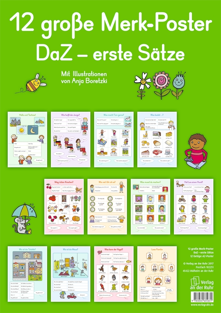 Merk-Poster DaZ - erste Sätze, 12 farbige DIN-A2-Poster main product photo