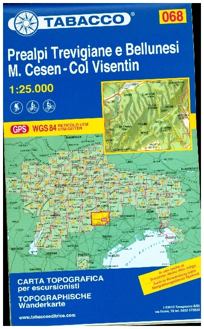 Tabacco topographische Wanderkarte Prealpi Trevigiane e Bellunesi - Cesen - Visentin main product photo