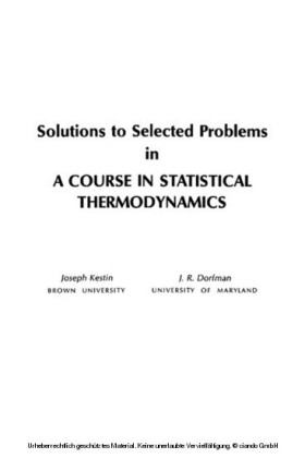 Solutions to Selected Problems in A Course in Statistical Thermodynamics
