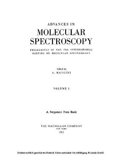 Advances in Molecular Spectroscopy main product photo