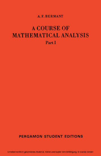 A Course of Mathematical Analysis main product photo