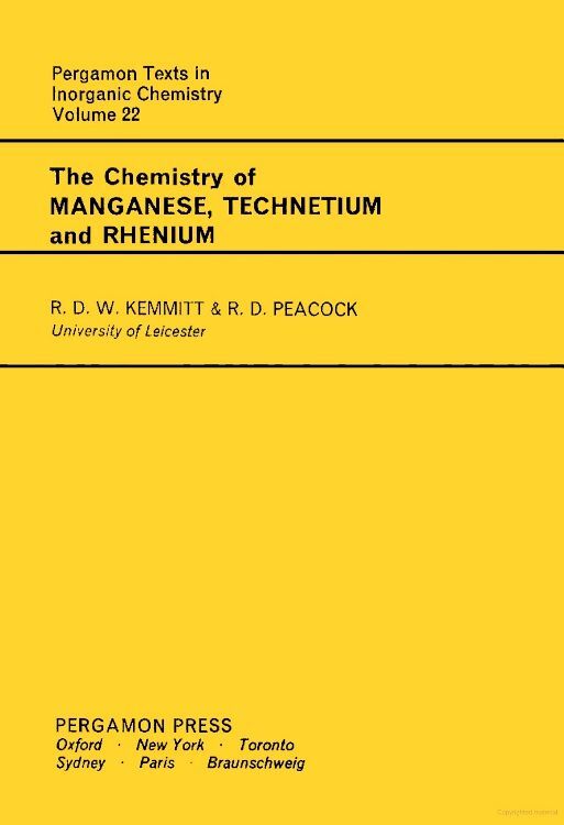 The Chemistry of Manganese, Technetium and Rhenium main product photo