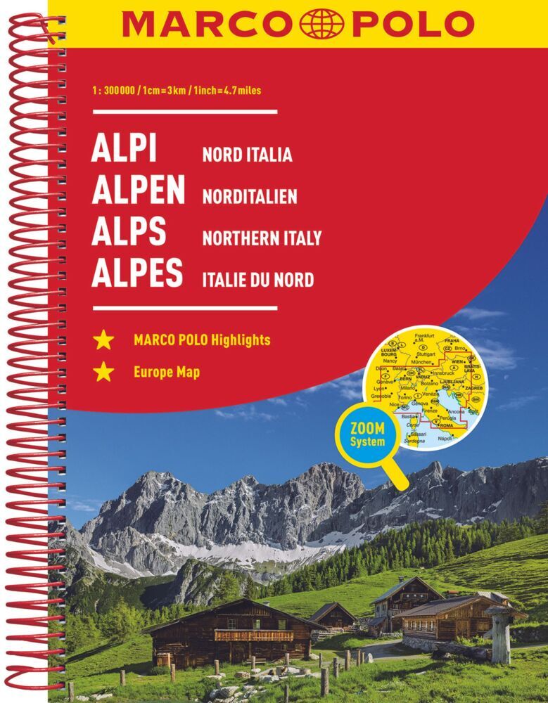 MARCO POLO Reiseatlas Alpen, Norditalien 1:300.000. Marco Polo Alpes, Italie du nord. Marco Polo Alps, Northern Italy main product photo