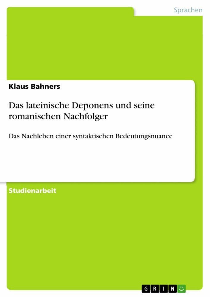 Das lateinische Deponens und seine romanischen Nachfolger main product photo