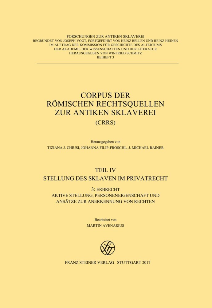 Corpus der römischen Rechtsquellen zur antiken Sklaverei (CRRS) main product photo