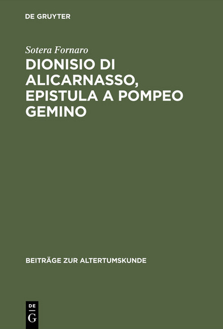 Dionisio di Alicarnasso, Epistula a Pompeo Gemino main product photo
