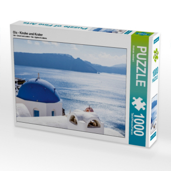 CALVENDO Puzzle Oia - Kirche und Krater auf Santorin | 1000 Teile Lege-Größe 64x48cm Foto-Puzzle für glückliche Stunden